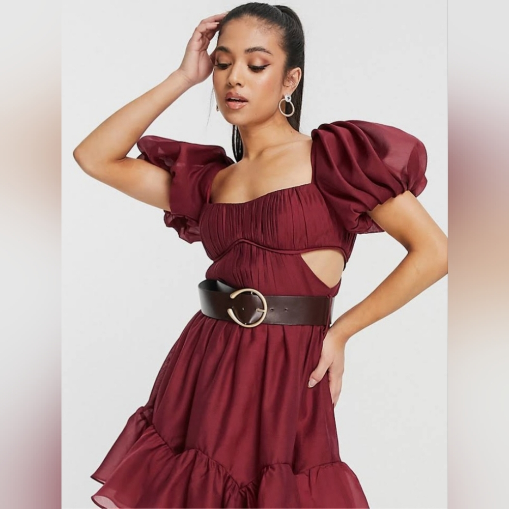 NWT ASOS DESIGN Petite voile mini dress with pleated bodice w/out belt Size 10 - Picture 3 of 5
